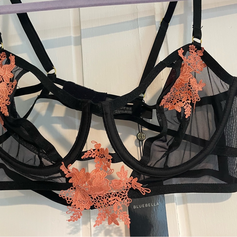 Bluebella Black and Orange Strappy Lace Bra
